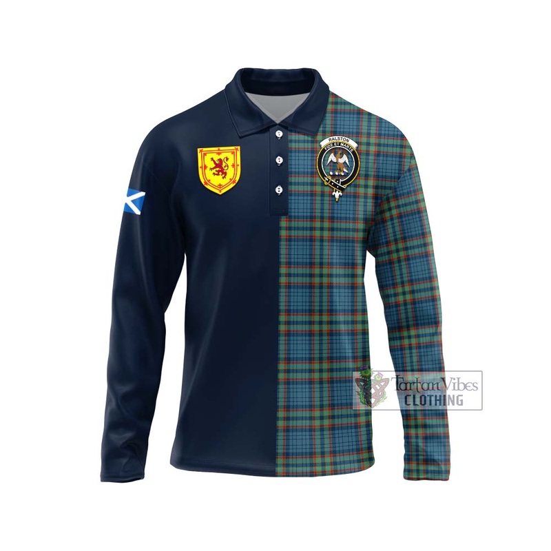 Ralston UK Tartan Long Sleeve Polo Shirt Alba with Scottish Lion Royal Arm Half Style