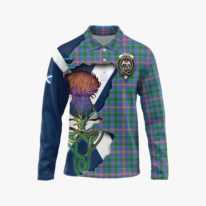 Ralston Tartan Family Crest Long Sleeve Polo Shirt Scottish Thistle Celtic Inspired