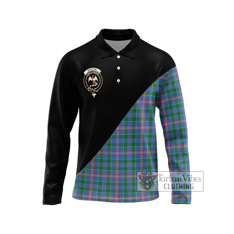 Ralston Tartan Long Sleeve Polo Shirt with Family Crest and Military Logo Style