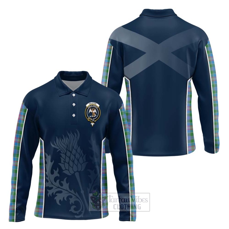 Ralston Tartan Long Sleeve Polo Shirt with Family Crest and Scottish Thistle Vibes Sport Style