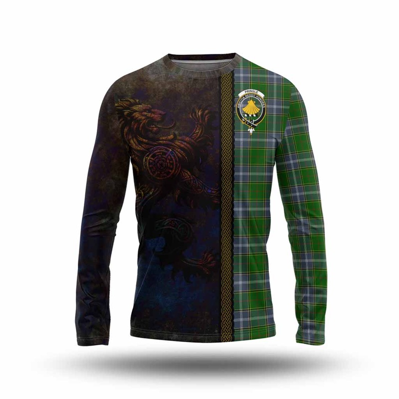 Pringle Tartan Family Crest Long Sleeve T-Shirt Alba Gu Brath Be Brave Lion Ancient Style