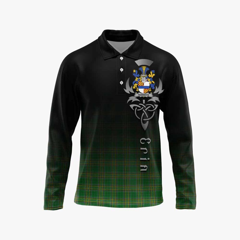 Norreys Irish Clan Long Sleeve Polo Shirt with Coat of Arms Erin Go Bragh Celtic Inspired