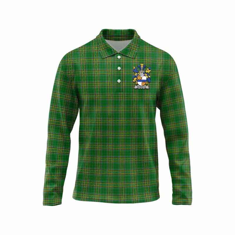 Norreys Irish Clan Tartan Long Sleeve Polo Shirt with Coat of Arms