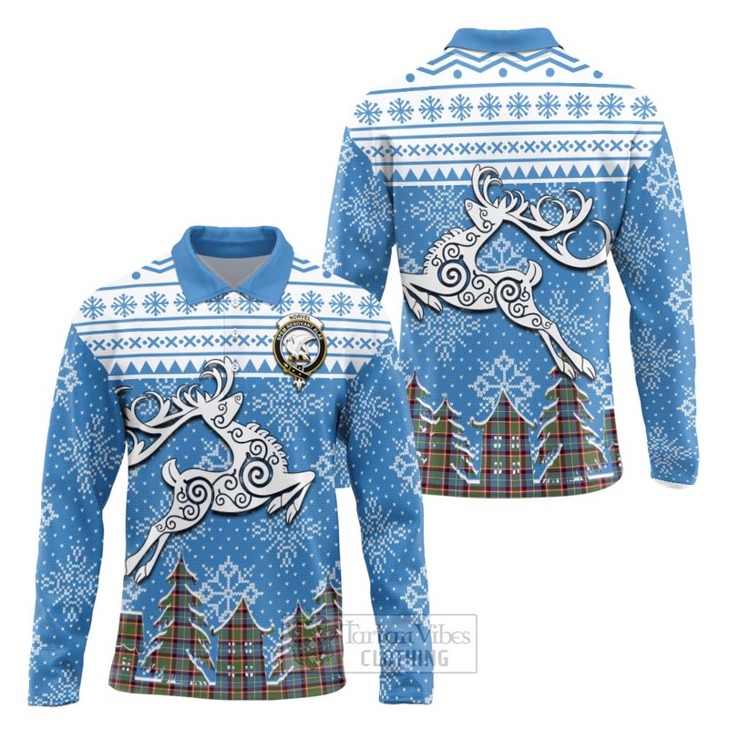 Norvel Clan Christmas Long Sleeve Polo Shirt Celtic Reindeer Style