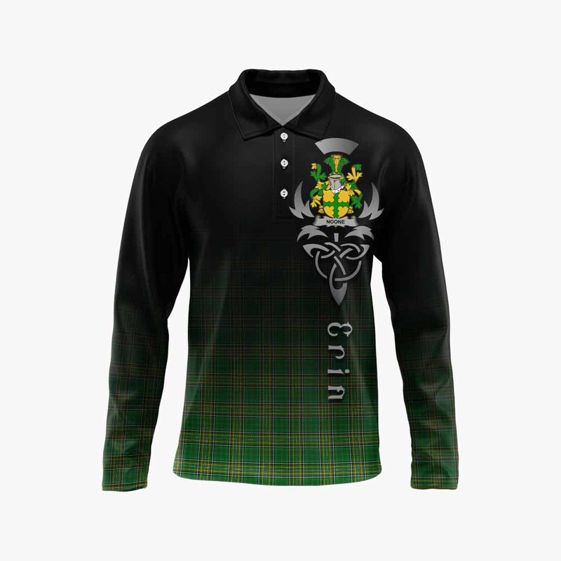 Noone Irish Clan Long Sleeve Polo Shirt with Coat of Arms Erin Go Bragh Celtic Inspired