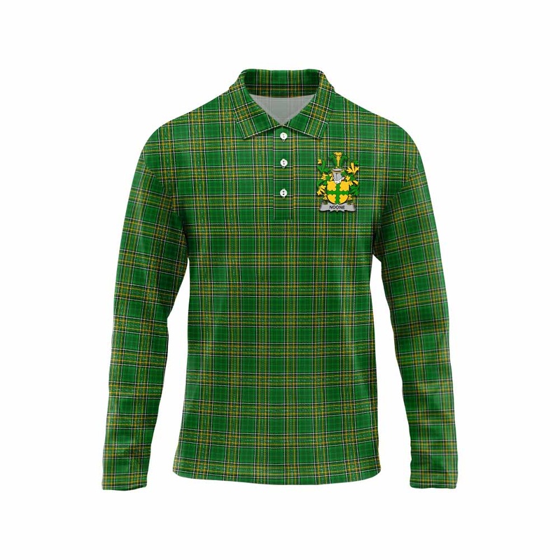 Noone Irish Clan Tartan Long Sleeve Polo Shirt with Coat of Arms