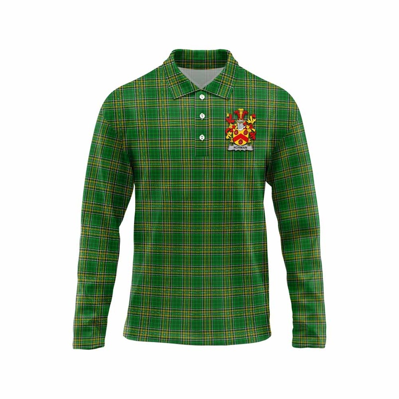 Norman Irish Clan Tartan Long Sleeve Polo Shirt with Coat of Arms