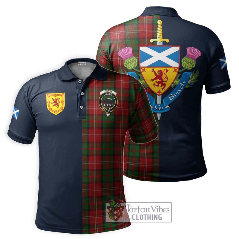Nisbet Tartan Polo Shirt Alba with Scottish Lion Royal Arm Half Style