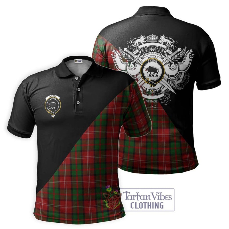 Nisbet Tartan Polo Shirt with Family Crest and Military Logo Style