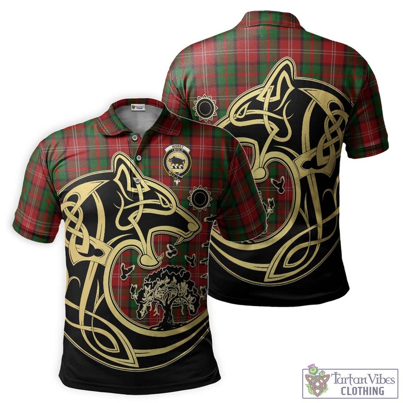 Nisbet Tartan Polo Shirt with Family Crest Celtic Wolf Style