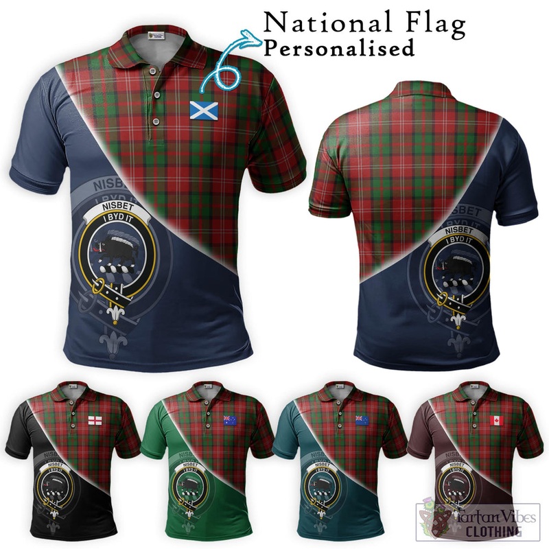 Nisbet Tartan Polo Shirt with Personalised National Flag and Family Crest Half Style