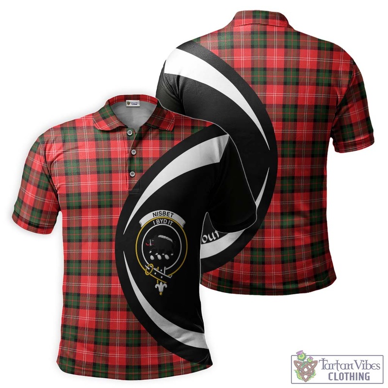 Nisbet Modern Tartan Men's Polo Shirt with Family Crest Circle Style
