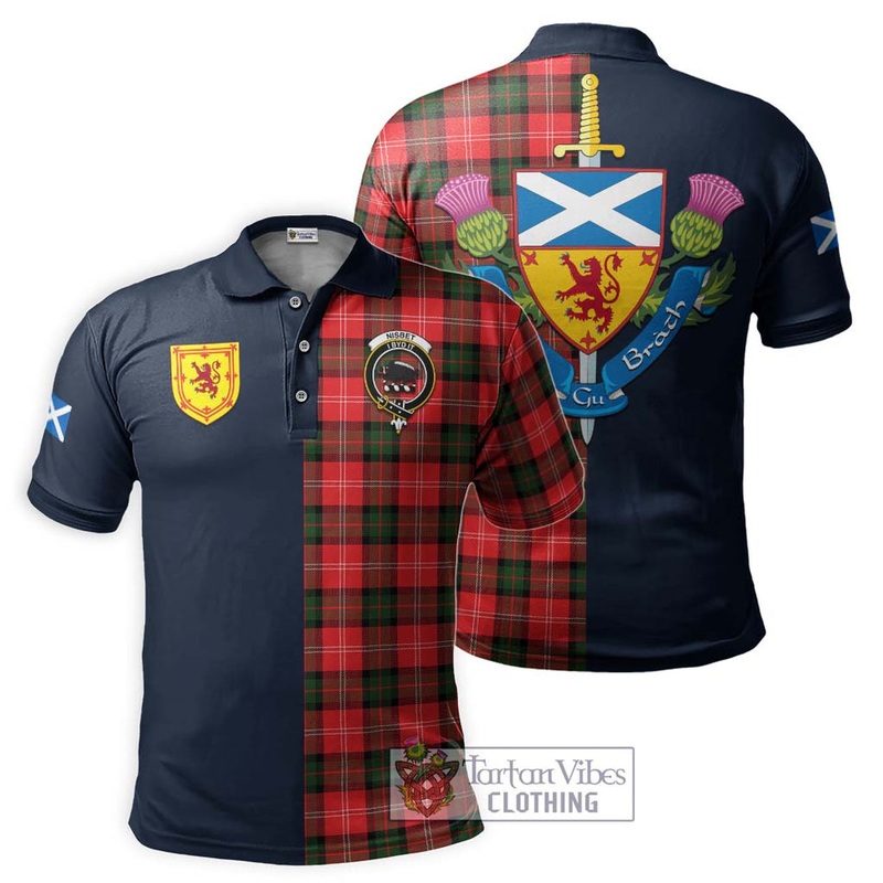 Nisbet Modern Tartan Polo Shirt Alba with Scottish Lion Royal Arm Half Style