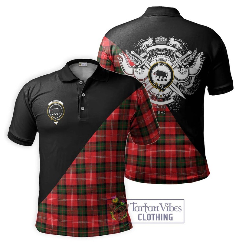 Nisbet Modern Tartan Polo Shirt with Family Crest and Military Logo Style
