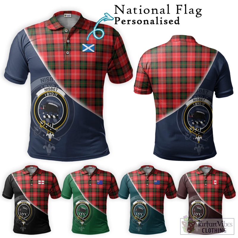 Nisbet Modern Tartan Polo Shirt with Personalised National Flag and Family Crest Half Style